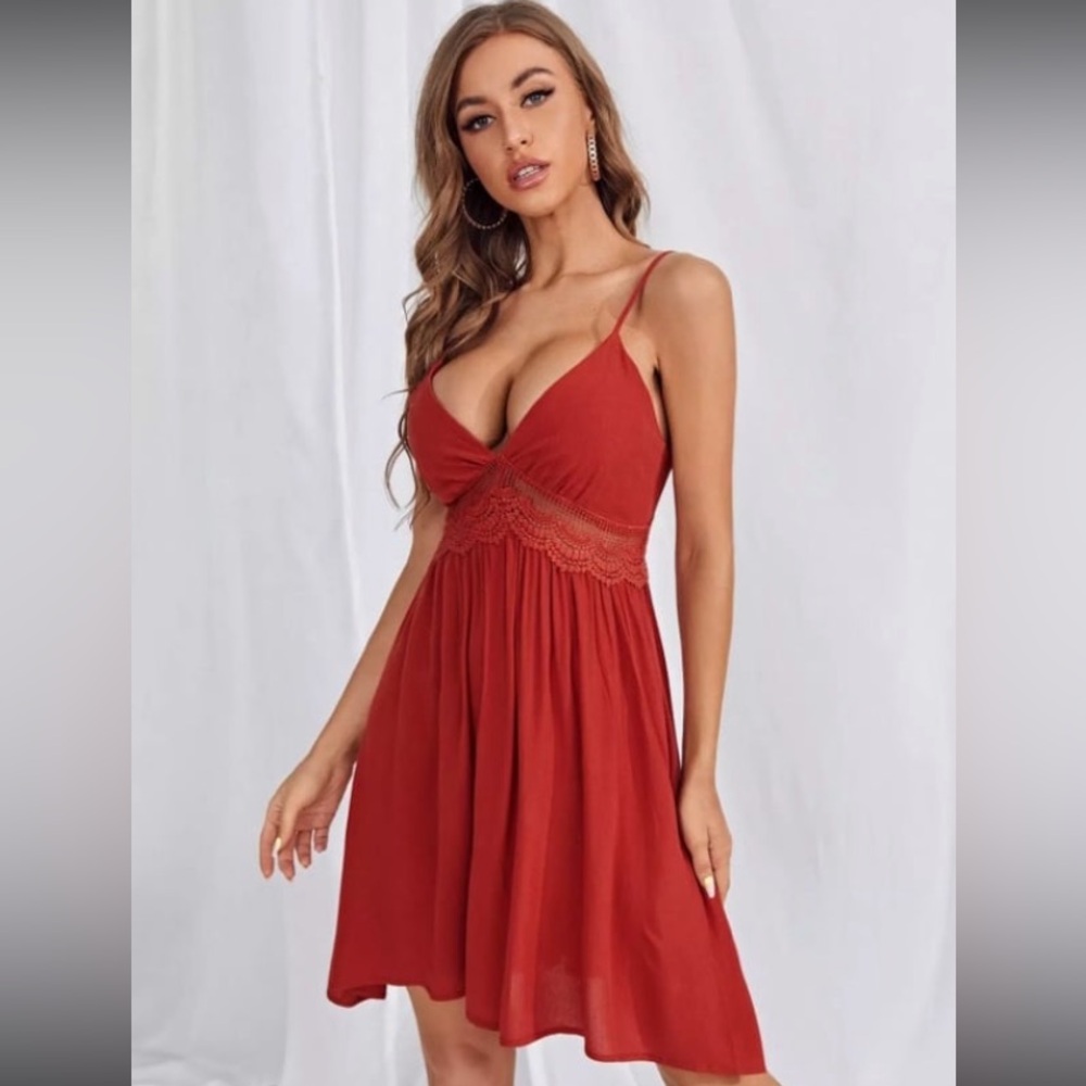 ❤️3X20 GENERIC BRAND Women Red Cami  Summer Dress with lace Front detailing| L